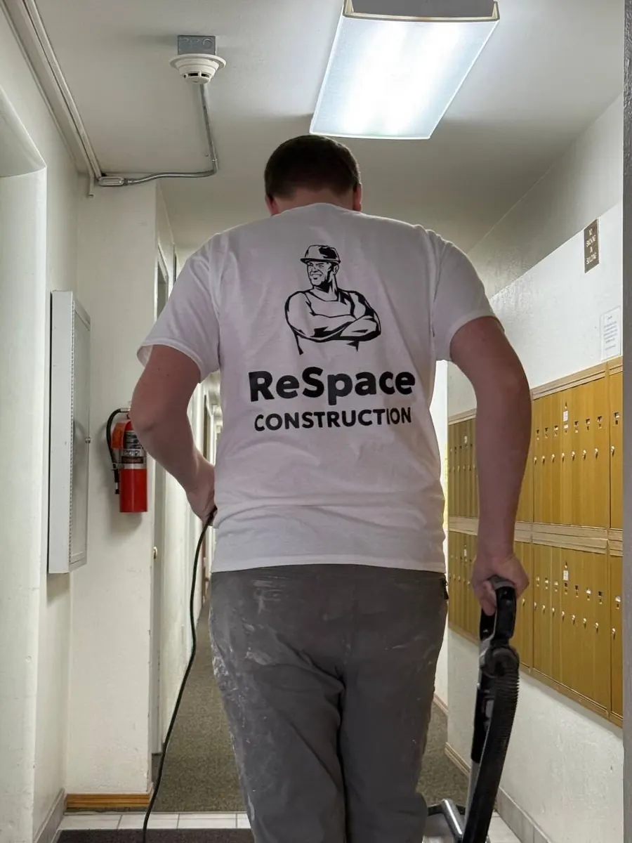 A ReSpace Construction installer carrying tools into a client home